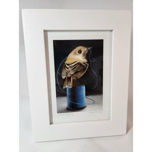 Eileen Sorg Signed Framed Matted Notecard Print Bird Watching Sewing Great Gift!